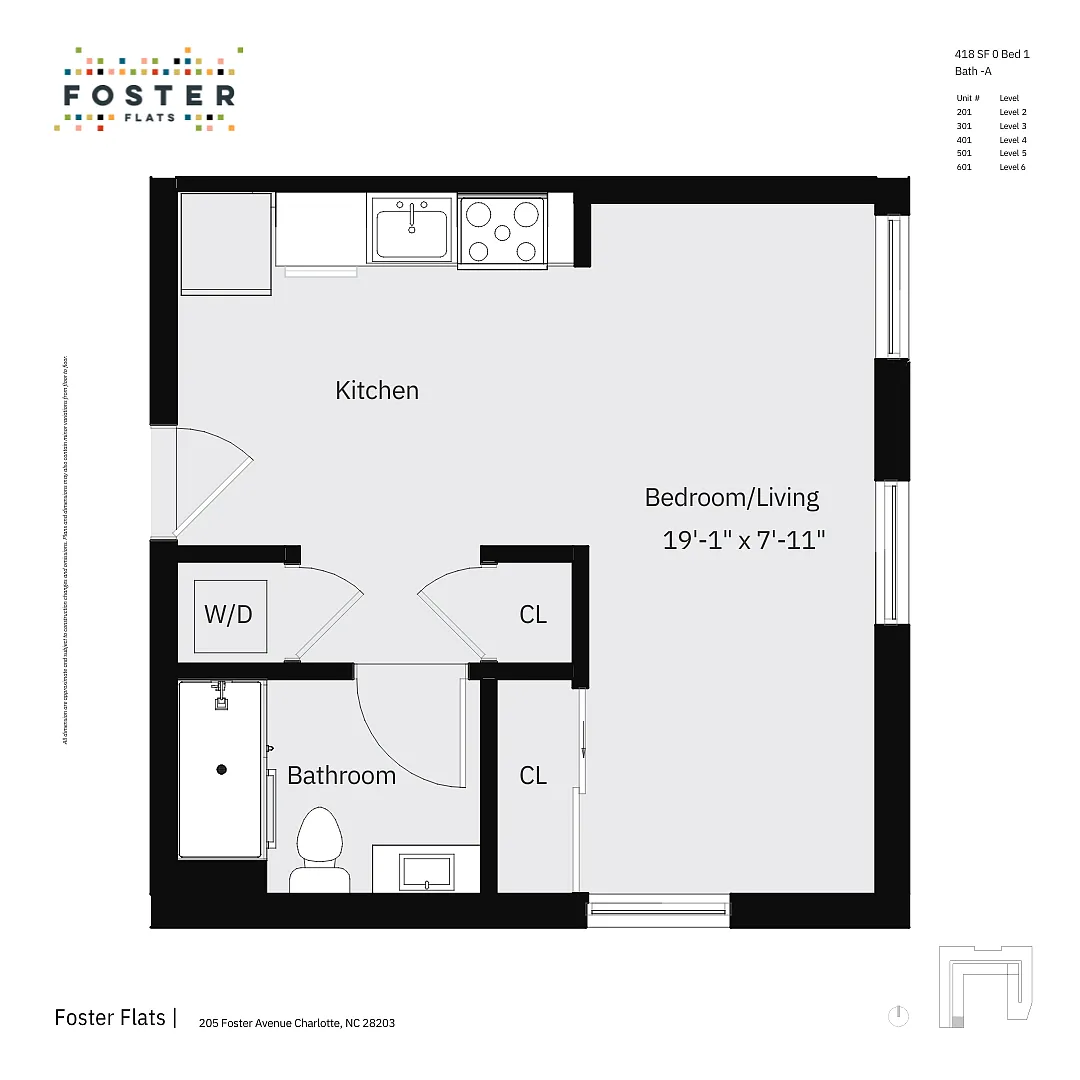 Floor plan 0 Bed 1 Bath - B