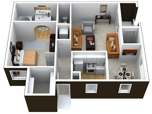 Floor plan 1 Bedroom 1 Bath Large