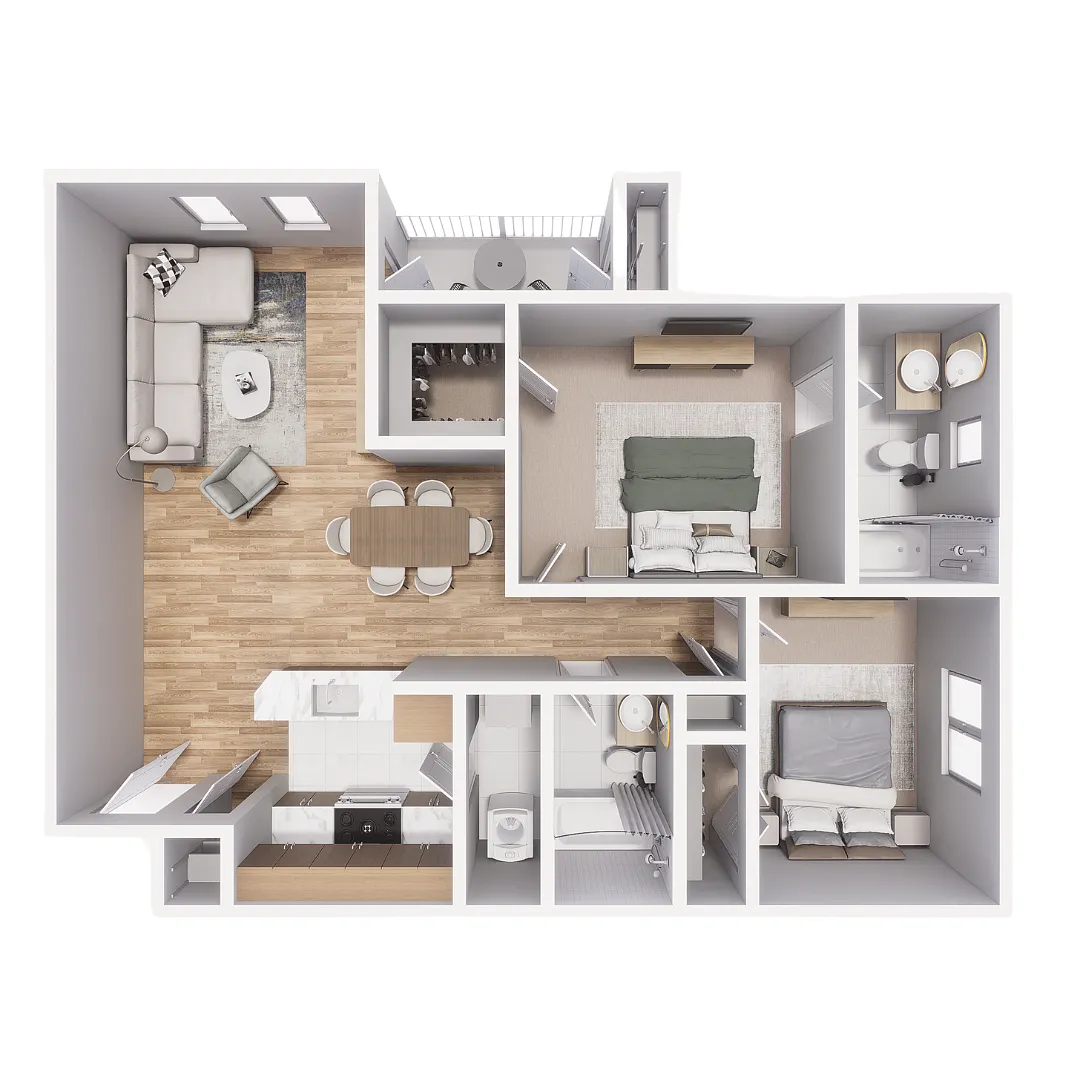Floor plan 2x2 955sf Classic - B2