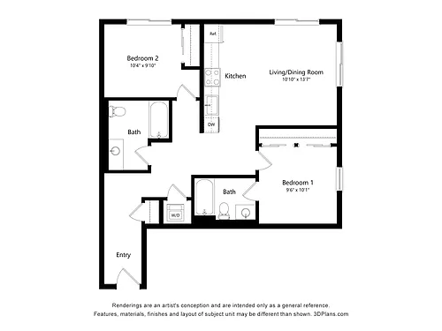 Floor plan 2 Bed 2 Bath K