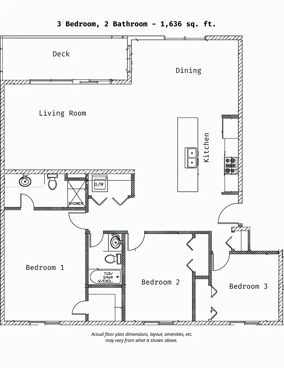 Floor plan 3 Bed 2 Bath - Deluxe