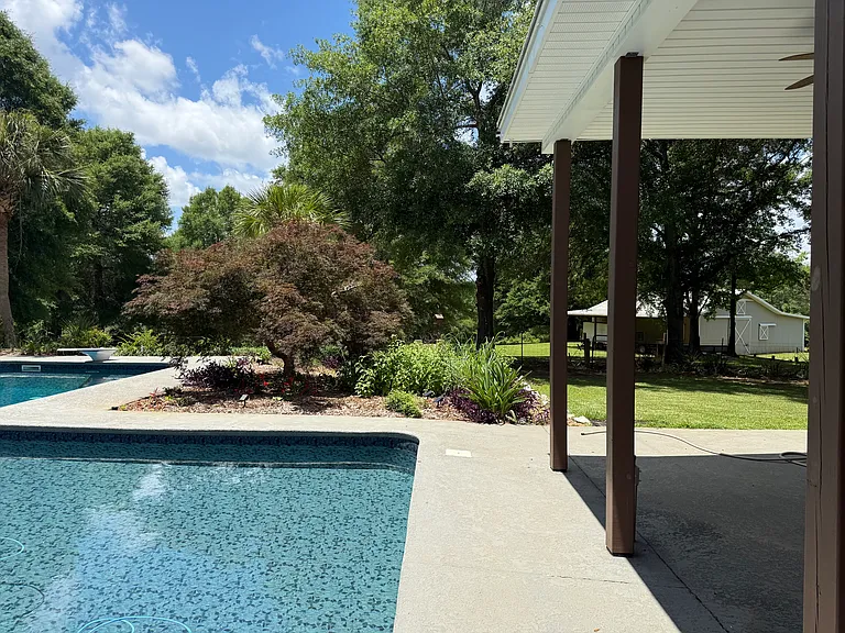 Partial view of shaded patio.