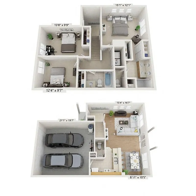 Floor plan 3 Bed 2.5 Bath - Small