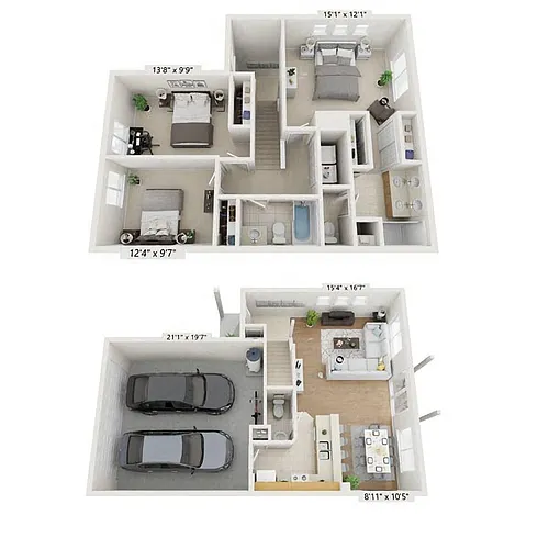 Floor plan 3 Bed 2.5 Bath - Small