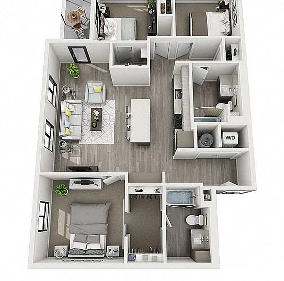 The Aviary Apartments 3x2 A 3D Floor Plan