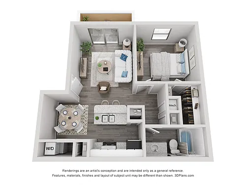 Floor plan Grove - 1 Bedroom