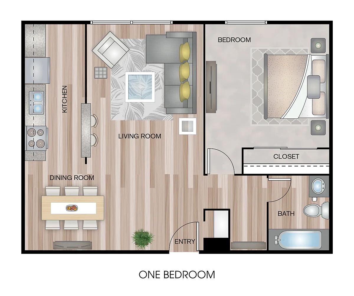 Floor plan One Bed, One Bath