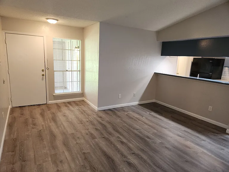2 bedroom duplex family room to kitchen serving counter