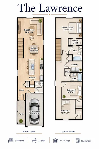 Floor plan 3 Bedroom 2.5 Bath - The Lawrence