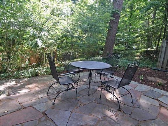 Patio surrounded by trees