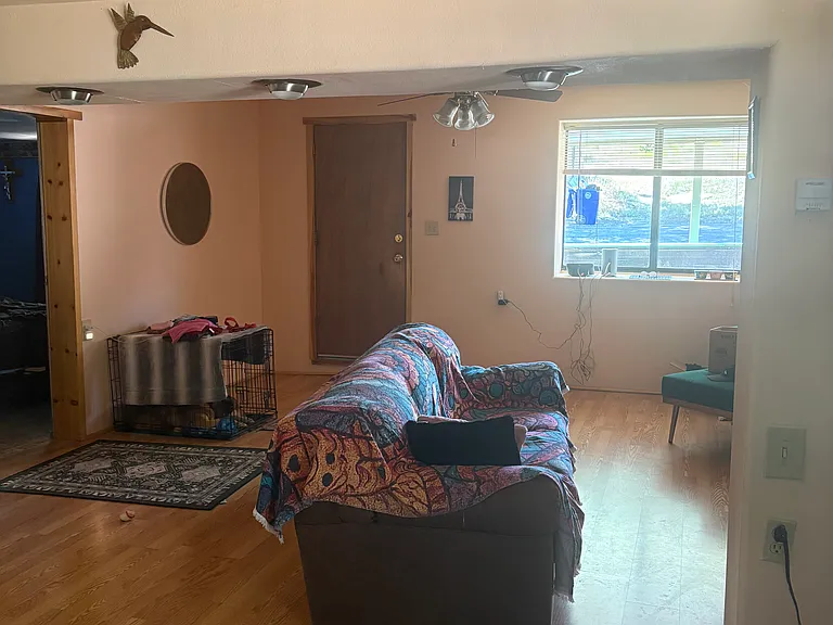 Living room with laminated wood flooring
