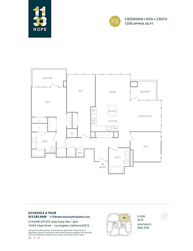 Floor plan 3 Bed 2 Bath - 1538 sqft