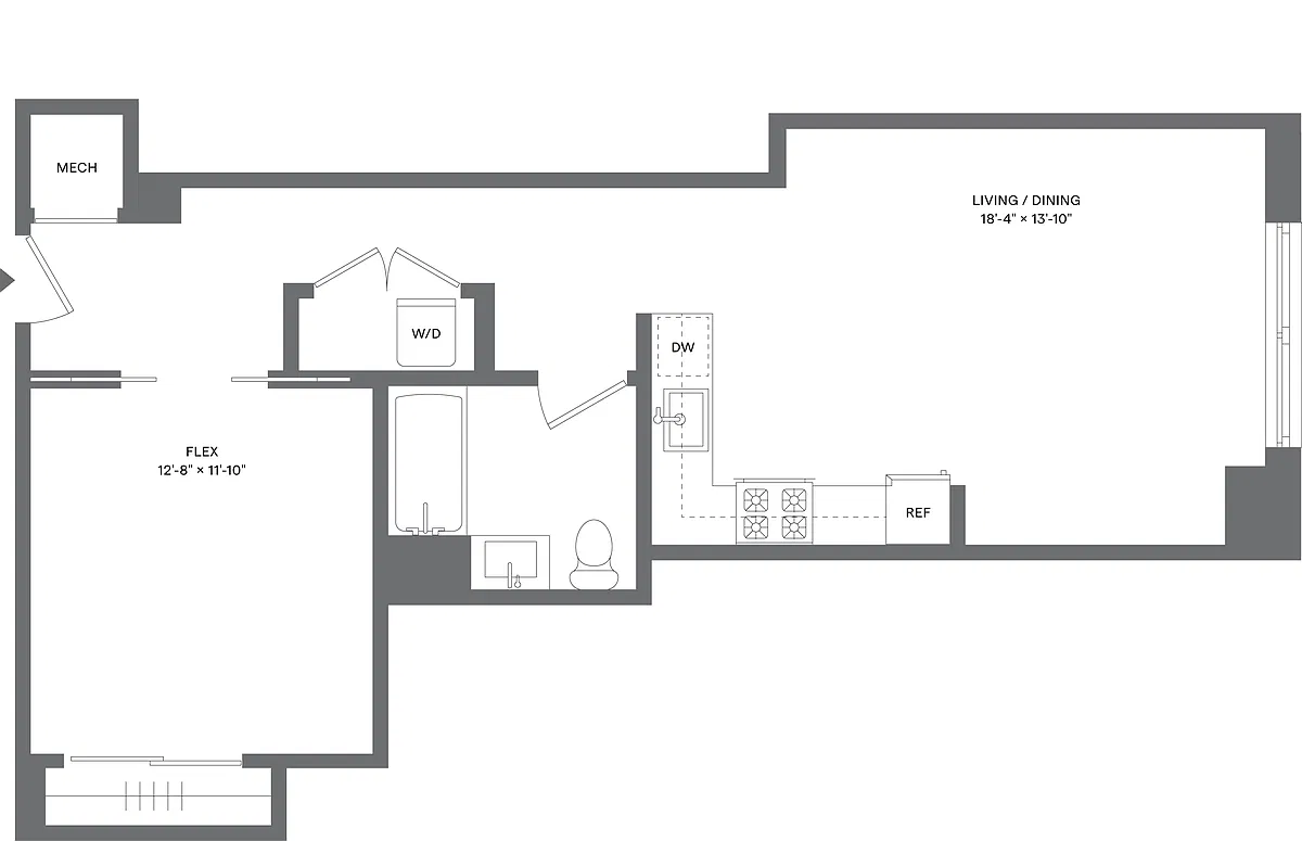 Floor plan Studio+1Flex/1 Bath-S1A