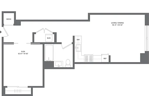 Floor plan Studio+1Flex/1 Bath-S1A
