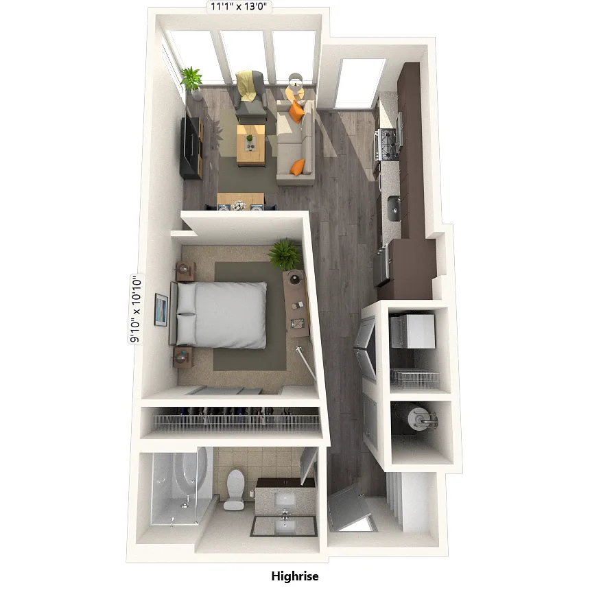 Floor plan Studio 0x1 590-645 SF