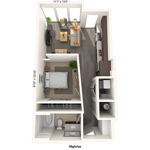 Floor plan Studio 0x1 590-645 SF