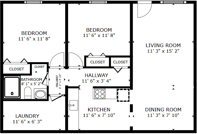 Floor plan 2 Bedroom 1 Bathroom