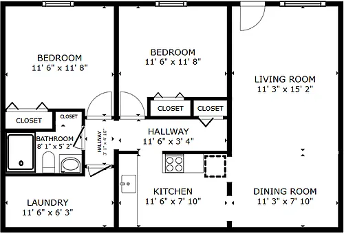 Floor plan 2 Bedroom 1 Bathroom