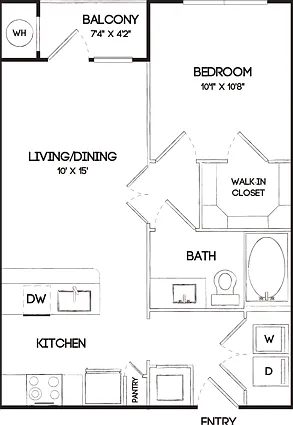 A2 1 Bedroom Floor Plan A2 1 Bedroom Floor Plan