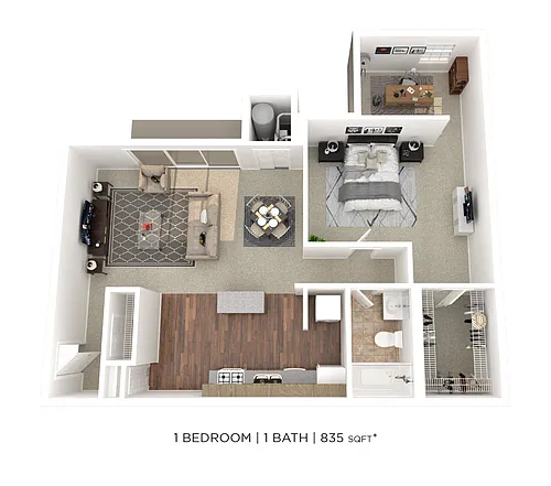 Floor plan One Bedroom w/ Alcove - 835 sqft