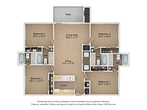 Floor plan D1: 4 Bed 4 Bath