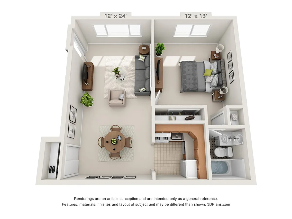 Floor plan 1-Bedroom 1-Bathroom | 640 sqft