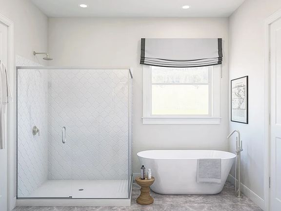 Primary bath shower and vessel tub
