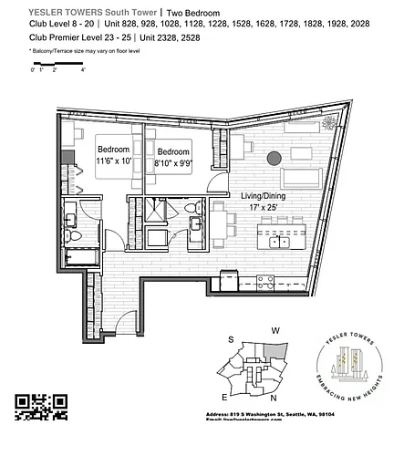 Floor plan 2x2 South Tower Pre-Lease