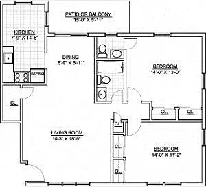 Floor plan Dorchester Arms- 2 Bed 1 Bath