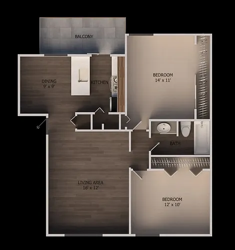 Floor plan 2 Bed 1 Bath