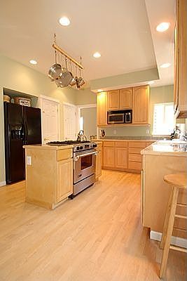 Spacious and bright gourmet kitchen.