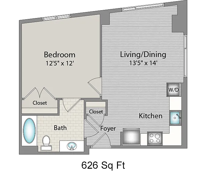 Floor plan 11f3 1BR/1BA