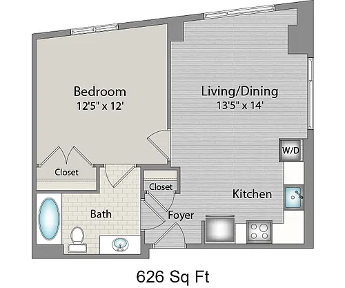 Floor plan 11f3 1BR/1BA