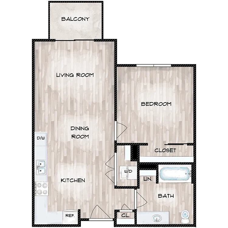 Floor plan 1 Bed 1 Bath B