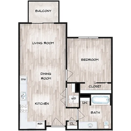Floor plan 1 Bed 1 Bath B
