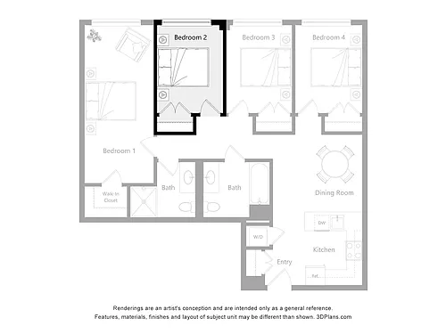Floor plan Furnished Room in a 4 Bedroom 2 Bathroom (G2)