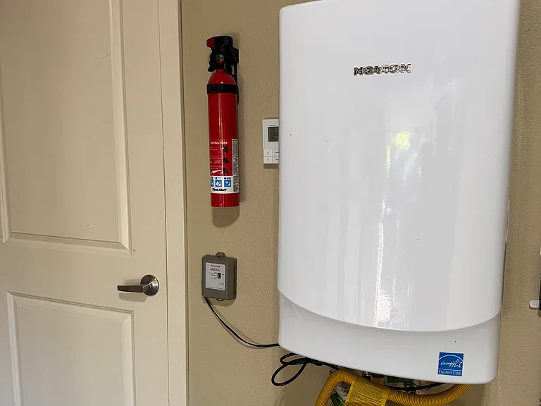 on -demand water heater, furnace closet