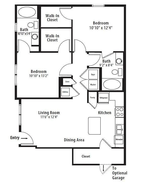 Floor plan 2 BR Designer Courtyard Garage