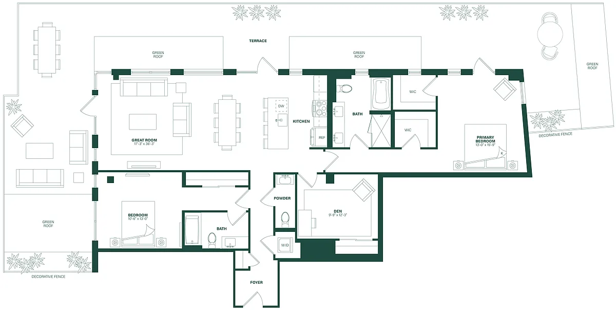 Floor plan 2 Bed/2.5 Bath Den-2N