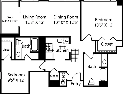 Floor plan 2 Bed 601-1601 SE