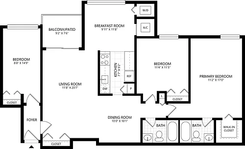 Floor plan 3 bed/ 2 Bath-B2D