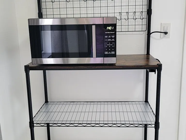 Bakers rack cart and microwave