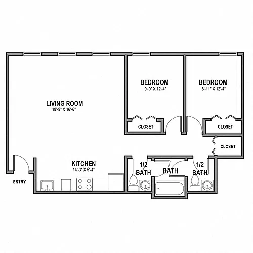 Floor plan 2 BR 1.5 Bath