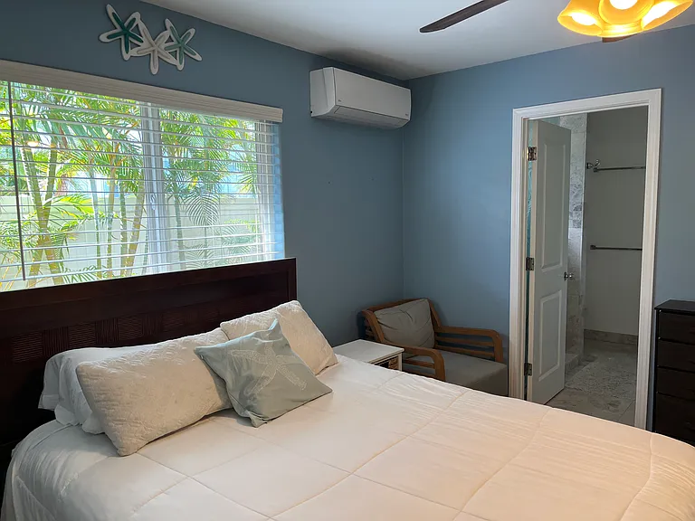 Master bedroom with view of en-suite bathroom