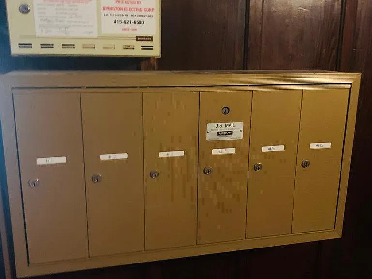 Mailboxes are at entry