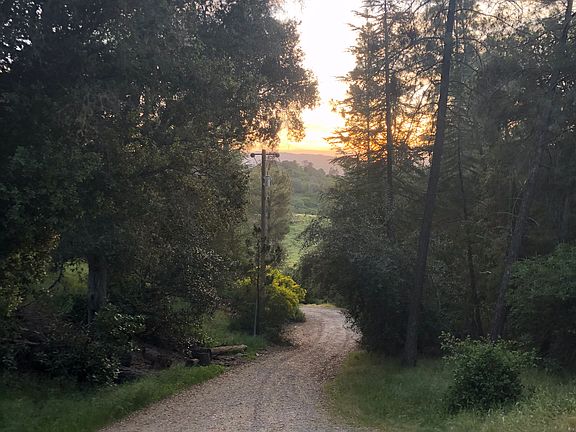 View off the deck of the driveway and sunset