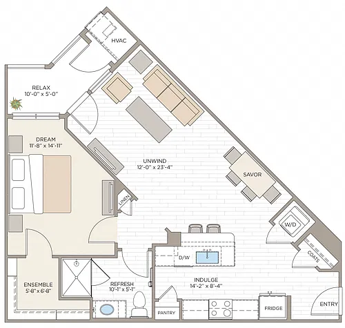 Floor plan 1 Bed/1 Bath-A1C