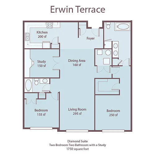 Floor plan Two Bedroom w/Study