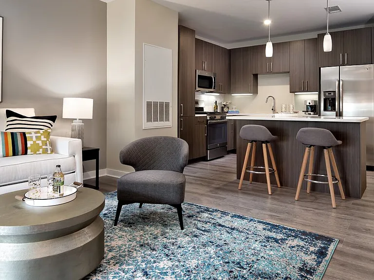 Avalon Package kitchen and living room with hard surface flooring