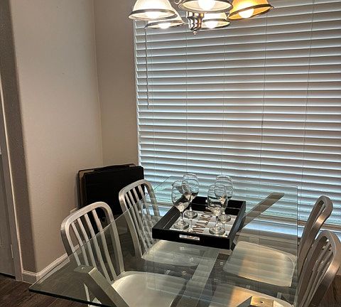 Separate kitchen area for dining.